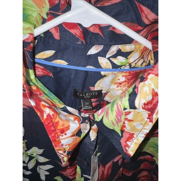 NWT Talbots Womens Navy Blue Floral Button Up Blouse Size 2X - Picture 5 of 7
